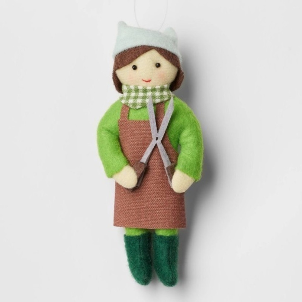 Fabric nwt Gardener Christmas Tree Ornament Green/Brown